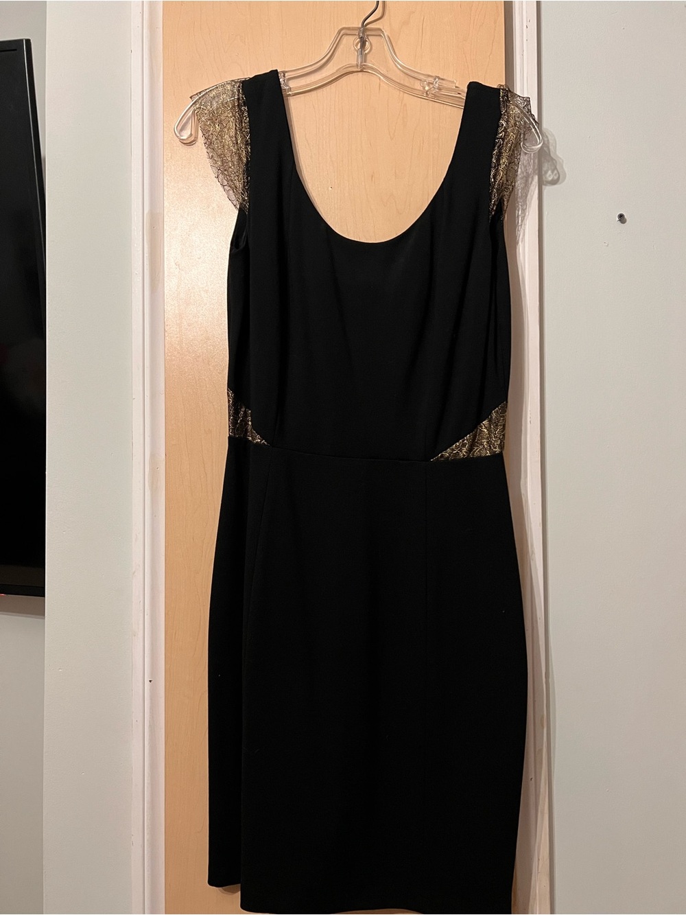 erin london Black Midi Dress with Gold Lace Detail